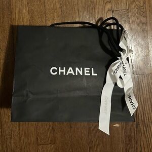 Chanel Black Shopping Gift Bag Tote w/ Rope Handles ribbon Authentic Storage